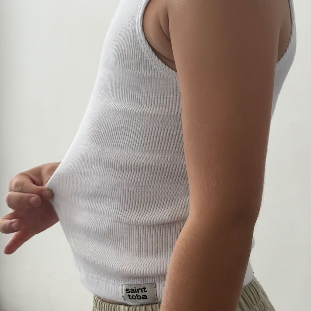 white cotton ribbed singlet