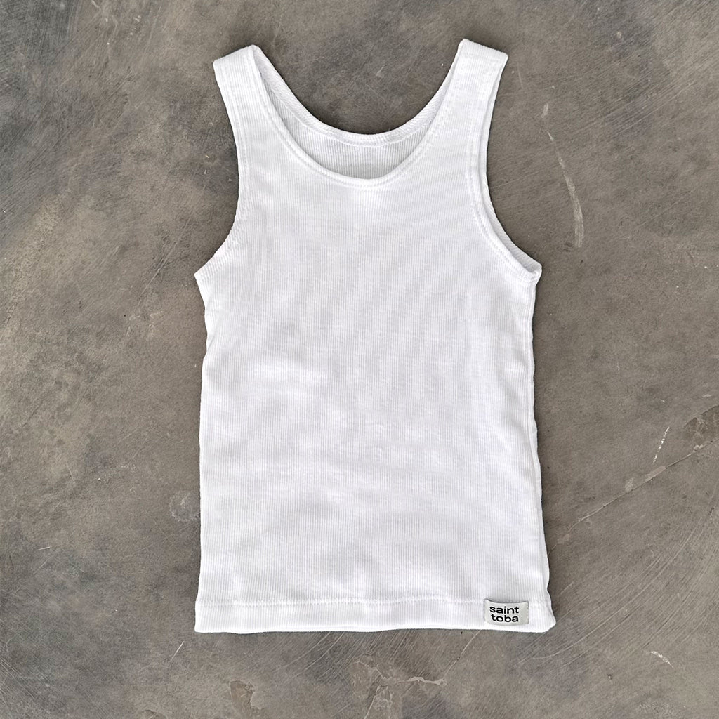 white cotton ribbed singlet